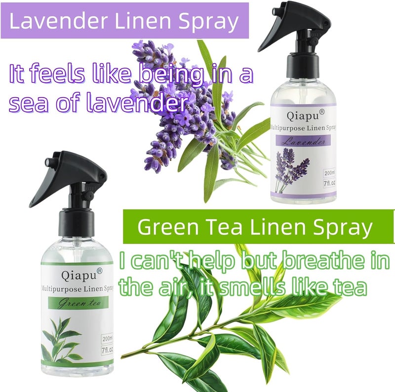 Qiapu Lavender & Green Tea Linen Spray – Natural Air Freshener Mist for Pillows, Sheets, and Fabrics with Essential Oils for Relaxation and Sleep 2PCS - Image 2